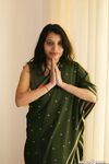 Hot Desi Babe Kavya Sexy Green Indian Sari