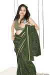 Hot Desi Babe Kavya Sexy Green Indian Sari
