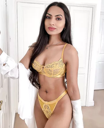 British Indian Beauty In Yellow Lingerie