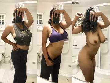 Desi Wife Showing Three Stages Of Stripping On Off