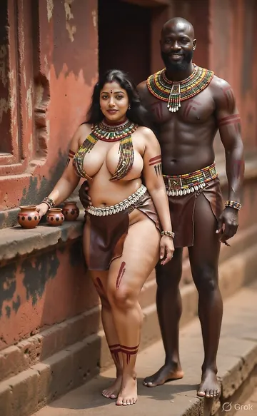 Naked Desi woman with her african tribal fiance