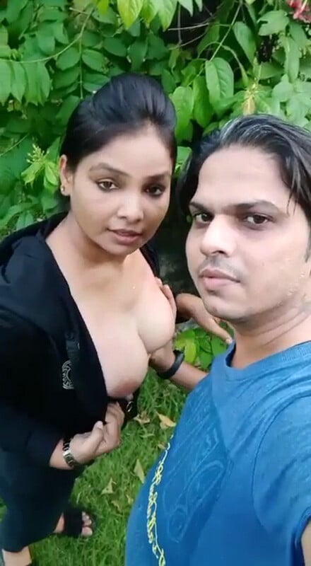 Indian GF feeding her big boobs outdoors
