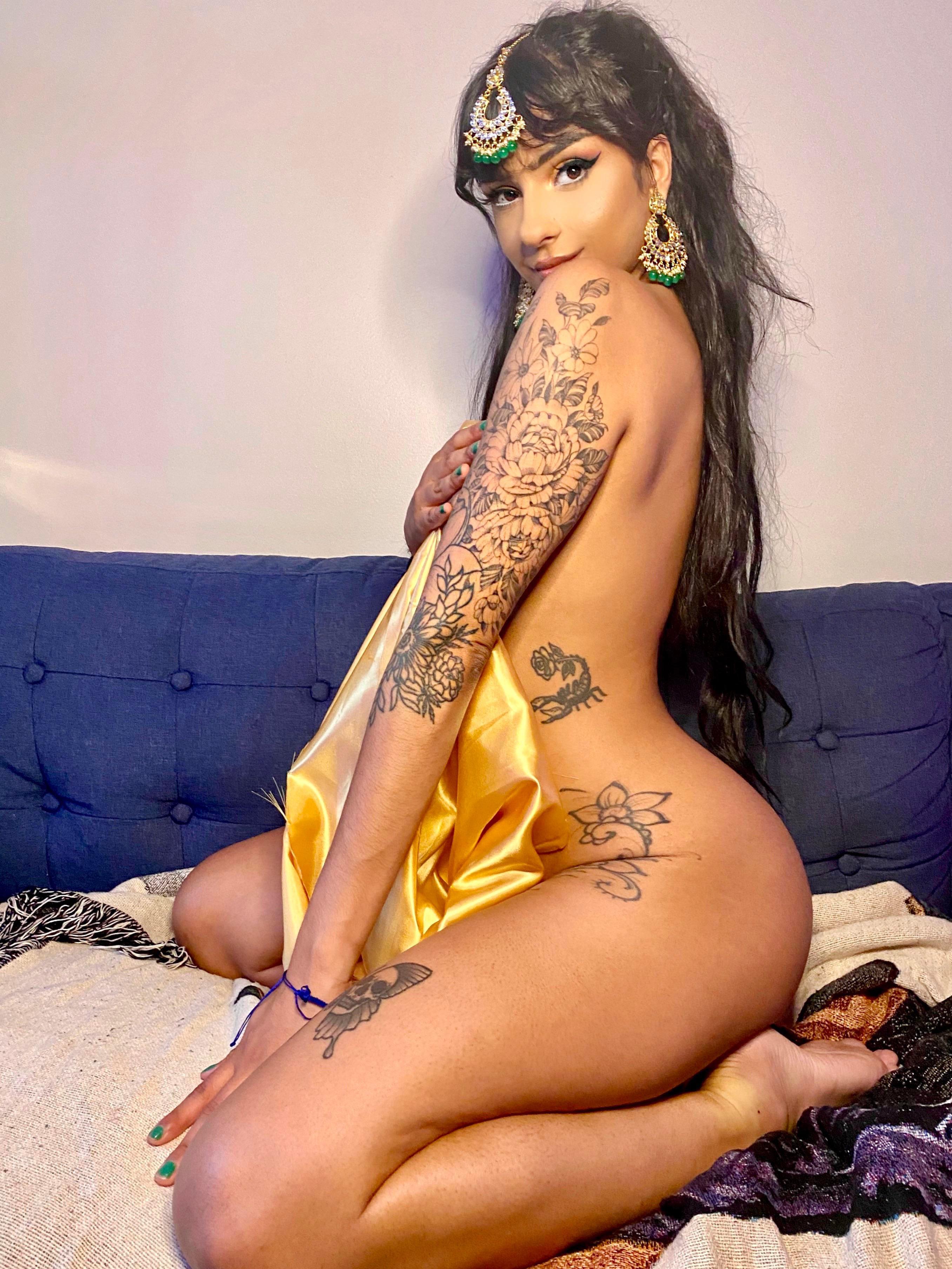 Tatted Indian Girl Stripping Naked for You