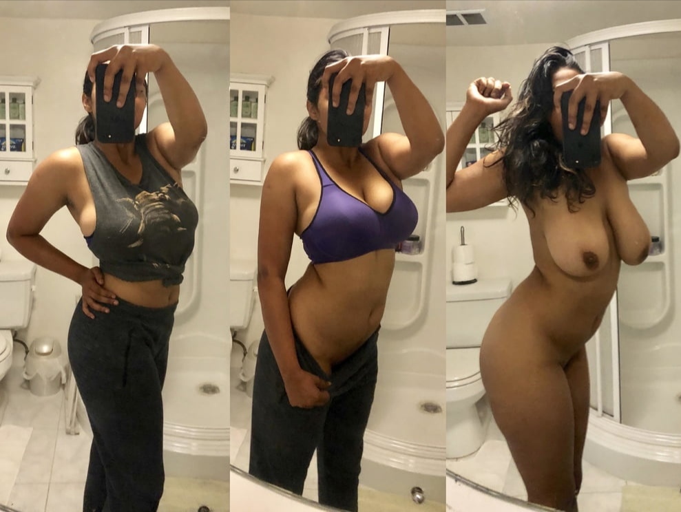 Desi Wife Showing Three Stages Of Stripping On Off