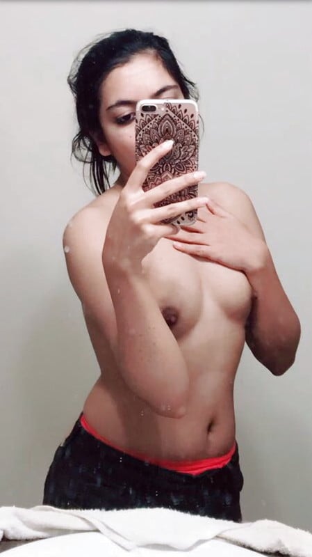 Slim college girlfriend exposing small boobs