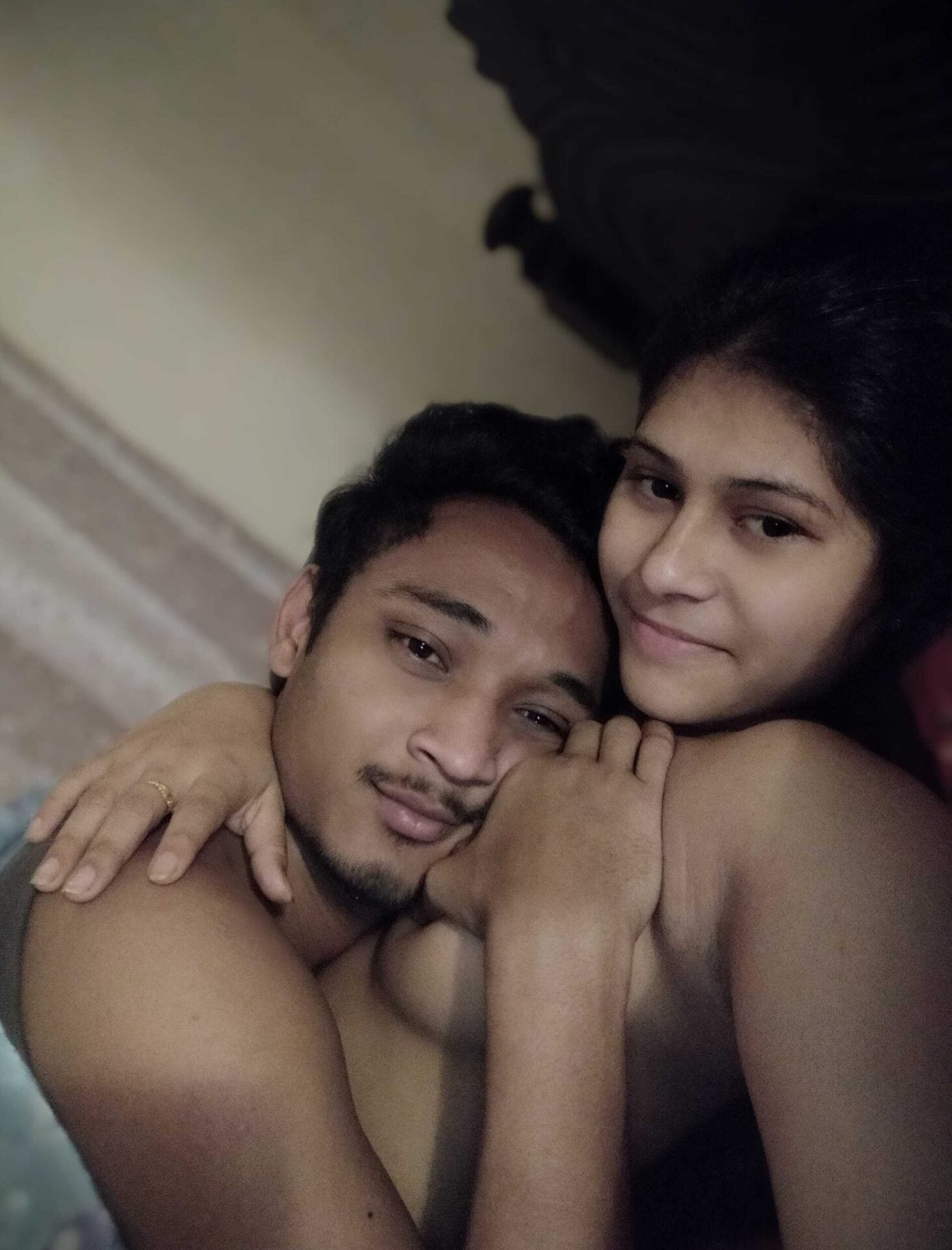 Newly married couple first night romance photos