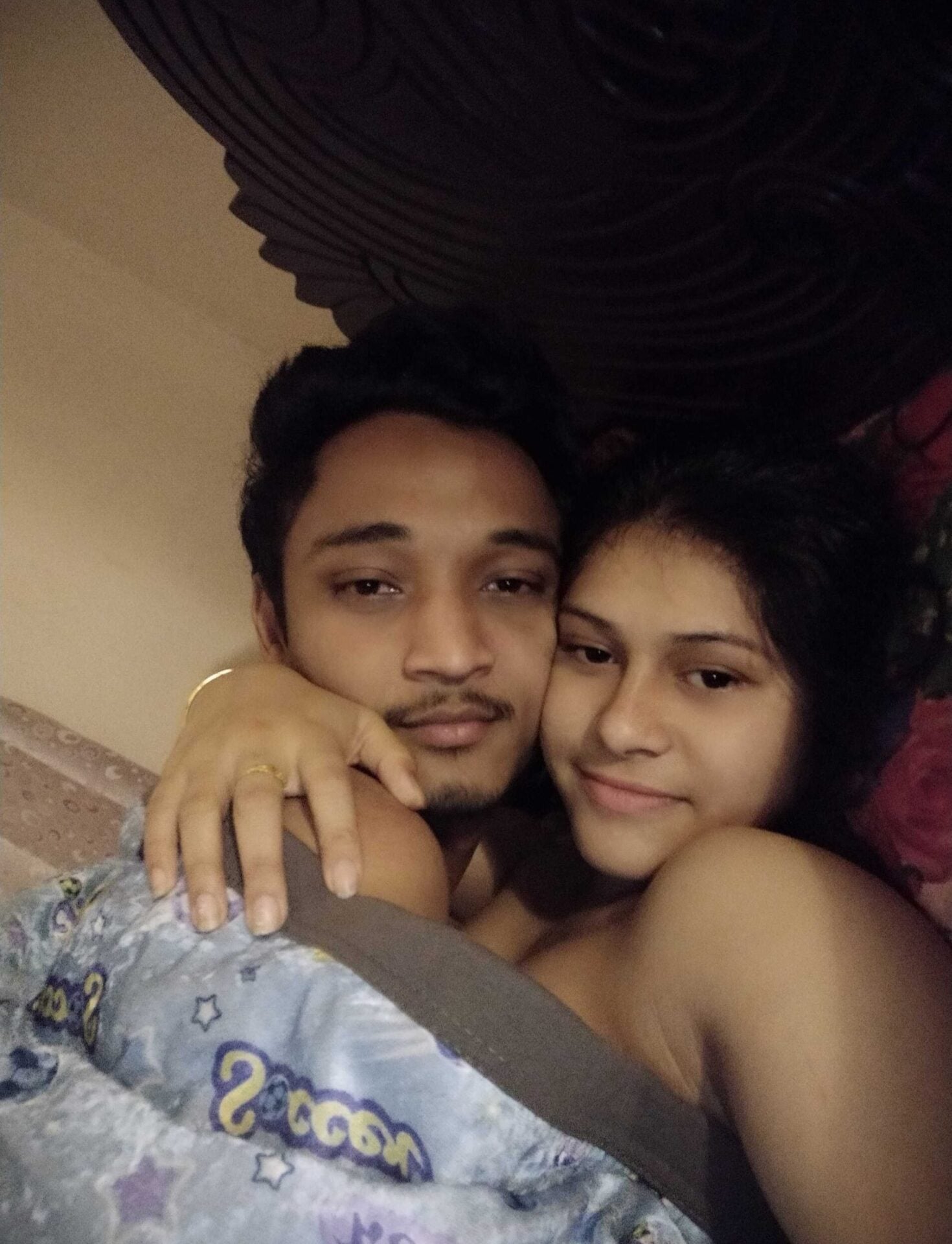 Newly married couple first night romance photos