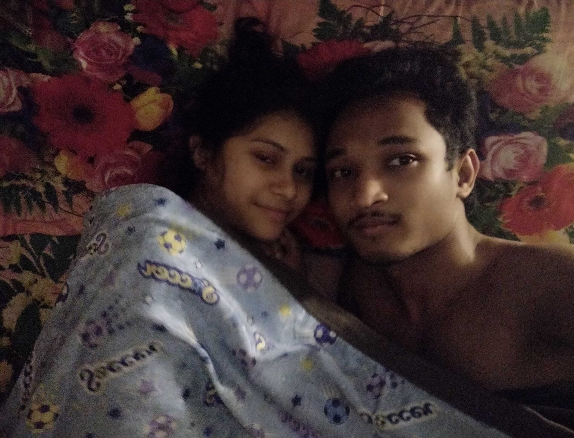 Newly married couple first night romance photos