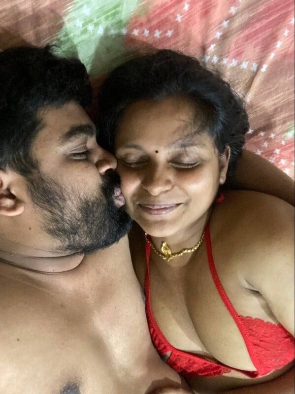 Newly married couple kissing and bedroom sex fun