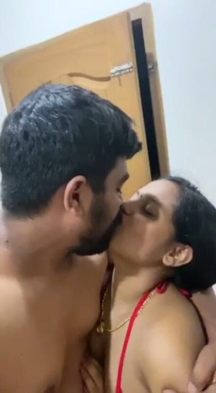 Newly married couple kissing and bedroom sex fun