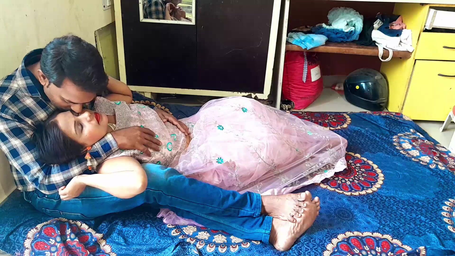 Indian porn wife big boobs pressing and foreplay