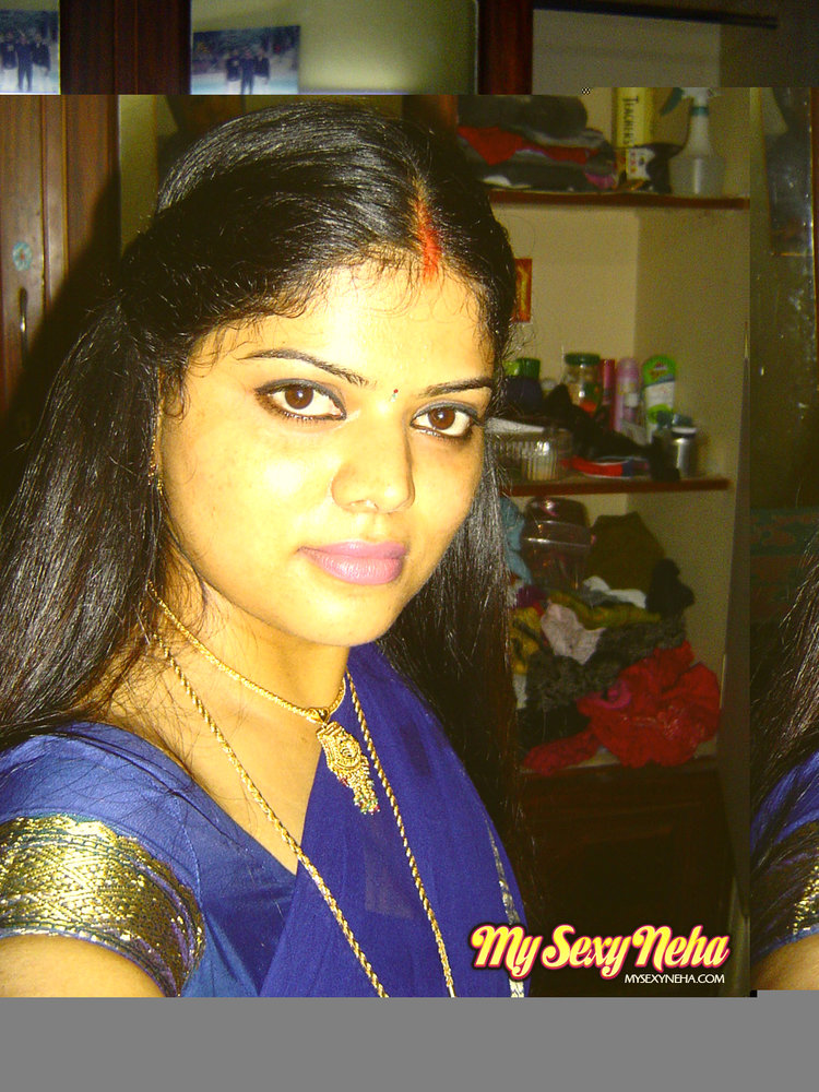 Hot Sexy Neha Nair Blue South Indian Sari