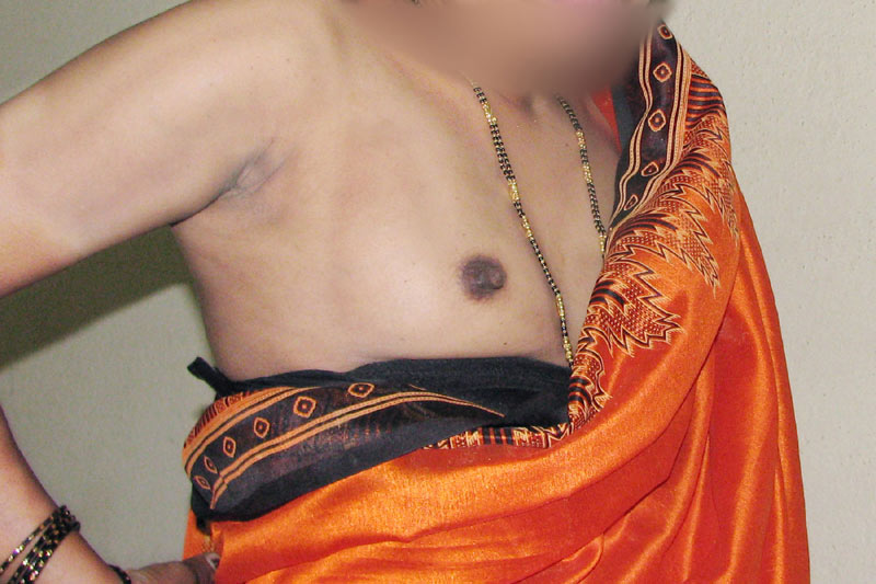 Indian Housewife Shamina Orange Saree Naked