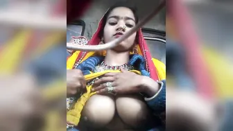 Breasty Rajasthani girl showing her large mounds on webcam