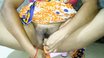 Desi woman masturbates XXX holes with veggies and stepson cums on tits