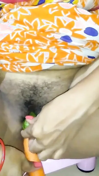 Desi woman masturbates XXX holes with veggies and stepson cums on tits