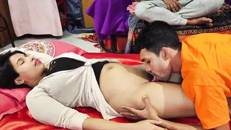 Guy licks Desi sister's pussy getting it ready for dad's dick in MMF