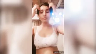 Topless Desi babe shows and squeezes her perfect tits on XXX camera