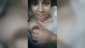 Naughty Desi horny girl sucking her own XXX boobs on camera