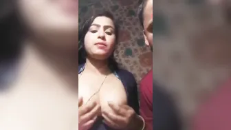 Horny Desi XXX wife playing with her sweet tits in live cam
