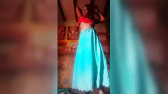 Desi fuck takes red top and blue skirt off in solo XXX video MMS