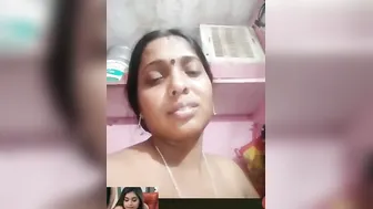 Chubby Indian girl squeezes XXX jugs during video call with Desi BF