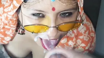 Desi wife does XXX porn with cameraman who covers her face with sperm