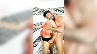 Beautiful Desi girl has body smeared with red paint by her cute XXX BF