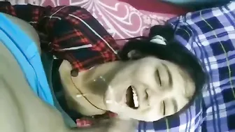 Horny Desi XXX girl gets load of cum on face with dirty talkings MMS