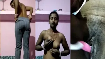 Desi bhabhi satisfies herself using toothbrush for her XXX pussy