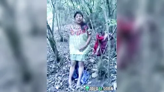 Tamil babe with small boobs topless morning show outdoor in jungle, Desi mms