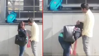 Risky and quick outdoor sex, sexy college babe sucking BF dick ...