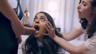 Older lusty sister teaching younger sis suck dick to a her BF, taboo Desi sex