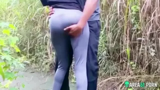 Cute girl with bf caught in jungle illicit taboo sex outdoors ...