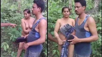 Husband caught wife nympho fuck with lover outdoor in jungle, XXX Desi mms
