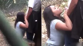 Young Indian college girl giving blowjob to uncle outdoor, new Desi viral mms