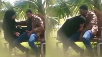 Cheating Paki aunty sucks dick outdoor in the park and swallows cum, Desi mms