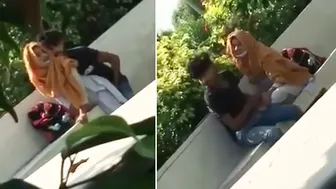 Outdoor Desi mms clip of teen in sari caught having sex with lover