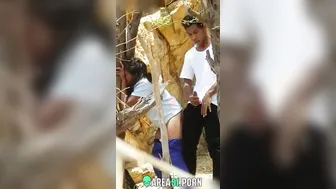 Horny lovers caught having quickie in doggy outdoor in Desi mms video