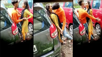 Girl caught making out with lover outdoor by car in Desi mms video
