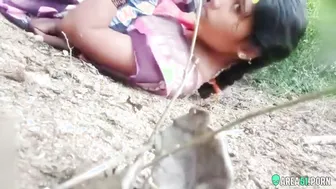 Outdoor Desi mms clip of Indian gal caught drilled by lover on land