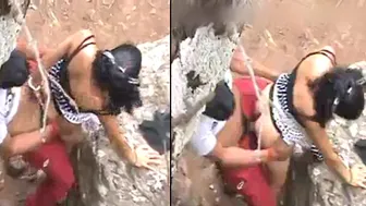 Desi girl caught outdoor! Bf lifts her skirt and fuck her into the ass