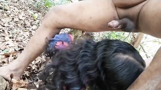 Bf Took The Coed Gf Into The Forest And Pushed His Dick Hard Into Her Mouth, Deep To Her Tonsils