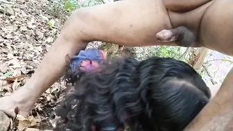 Bf Took The Coed Gf Into The Forest And Pushed His Dick Hard Into Her Mouth, Deep To Her Tonsils
