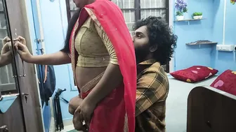 Mallu Girlfriend Wearing Red Saree Romancing And Fucking Him