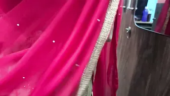 Mallu Girlfriend Wearing Red Saree Romancing And Fucking Him