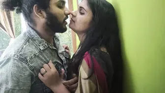 Wife in Saree Deep Kissing Husband Tongues Intertwined