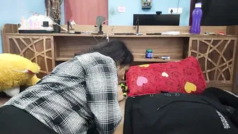 Stepsis fucking stepbrother in bedroom licking pussy hard