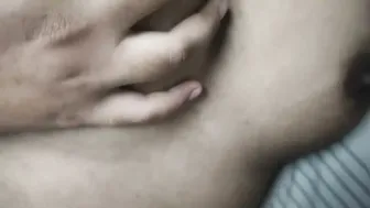 Couple Rubbing His Cock Against Her Hairy Wet Pussy Teasing