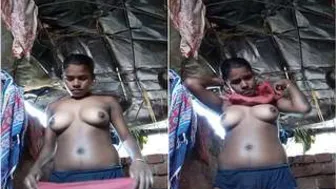 Village Girl Getting Dressed After Bathing By The Well